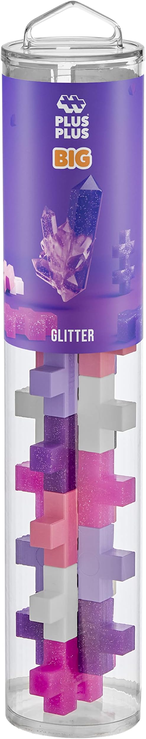 PLUS PLUS Big – 15 Piece Glitter Mix – Construction Building Stem/Steam Toy, Interlocking Large Puzzle Blocks for Toddlers and Preschool, Open Play Tube