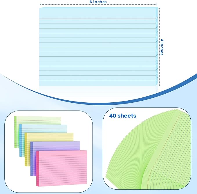 200 Count Index Cards 4x6 Inch, Colored Flash Card (40 Sheets Each), Note Taking for Students, Teachers, Professionals, Study Note Cards for Office Home School