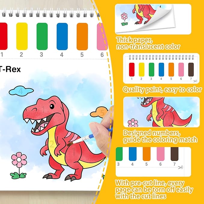 Paint with Water Coloring Books for Toddlers,Mess Free Watercolor Painting Papers for Kids Water Color Paint Kit Art Craft Birthday Gift for Ages 1-3,4-8(Dinosaurs)