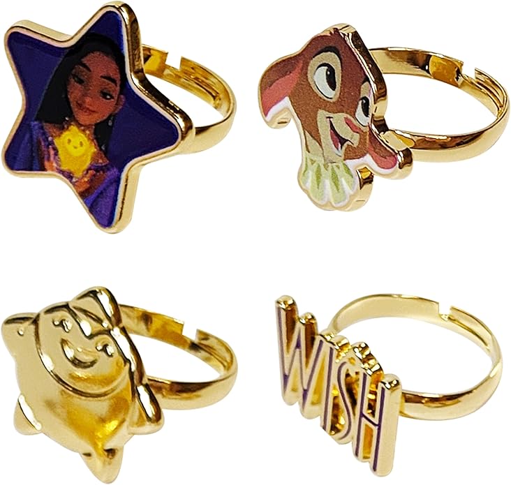 LUV HER Kids Jewelry: 4-Piece Adjustable Rings for Girls, Ring Sets with metal charm Fashion Girls Jewelry Ages 4+