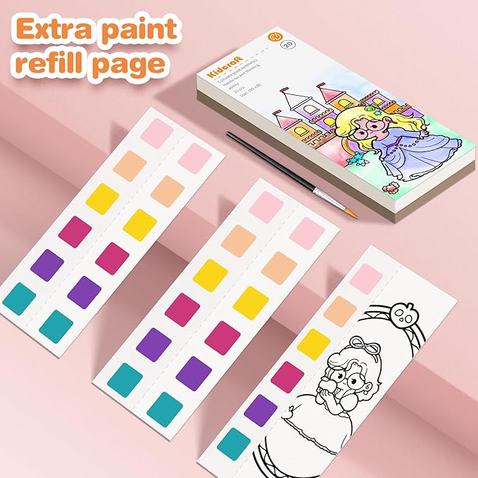 Paint with Water Coloring Books for Kids, Princess Pocket Mess Free Watercolor Painting Kit, Water Color Paint Set Arts and Crafts Gift for Girls Ages 4 5 6 7 8+, Travel Activity Toy