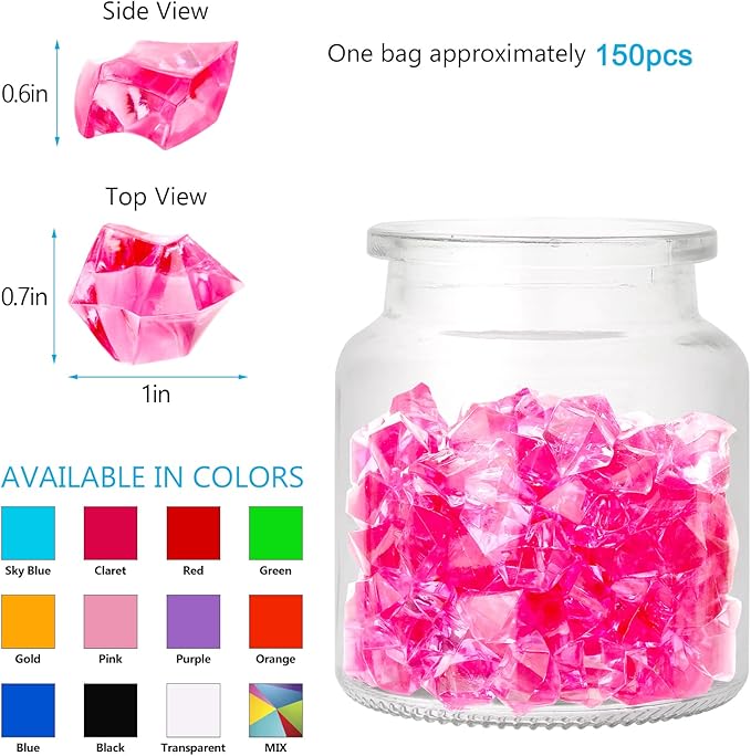 TeeLiy 150 PCS Acrylic Orange Crushed Ice Rock Crystals Treasure Gem Plastic Fake Ice for Vase Fillers Decoration, Table Scatters, Event, Wedding, Arts & Crafts, Home Birthday Decoration