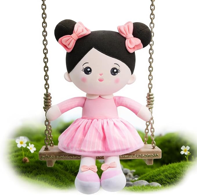 OUOZZZ 13" Soft Baby Doll Toys for 1 + Year Old Girl Gifts, Birthday Gifts for 1 Year Old Girl Christmas Plush Toys Gift for Toddler Kids Asian Black Hair