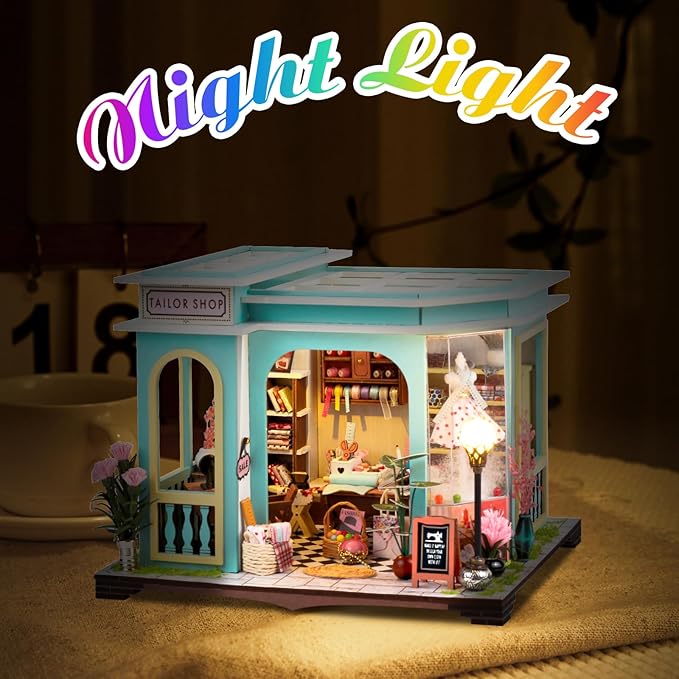 DIY Miniature House Kit,Tiny House Pet Shop with Furniture & LED,DIY Dollhouse Miniature Kit for Adults Teen,Mini House Building kit,3D Wooden Craft Mini Model Kit,Birthday Gifts Home Decor