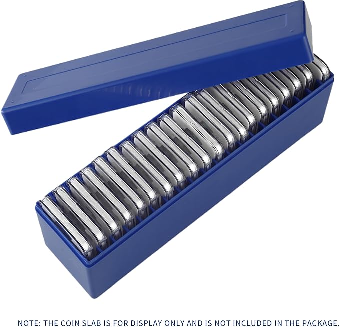 Plastic Coin Slab Storage Box, Coin Storage Box Case for NGC, PCGS, PMG, and Premier Coin Holders, Coin Holder Organizer Boxes with 20 Slots, Only Box, Blue
