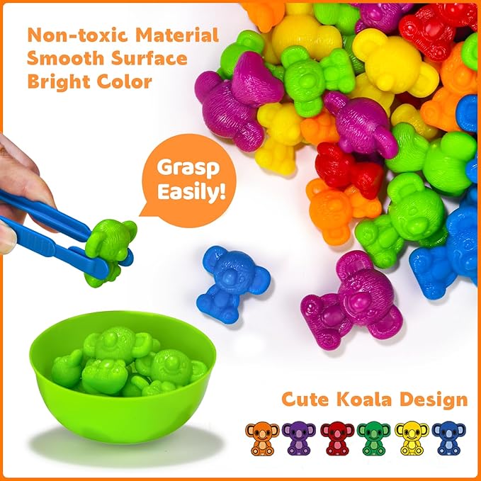 Counting Toys for Kids, Animal Koala Counters w/Activity Cards for Playing Snakes and Ladders, Ludo Board Games, Math Learning Manipulatives, Early Development Toys for Preschool Toddlers