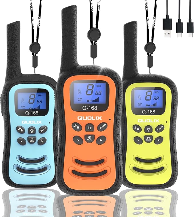 QUOLIX Walkie Talkies for Kids 3 Pack, Rechargeable Kids Walkie Talkies Toy for 3-12 YrO Boys, Long Range Walkie Talkie with 22 Channels & Flashlight Birthday Gifts for Kid’s Outdoor Adventure