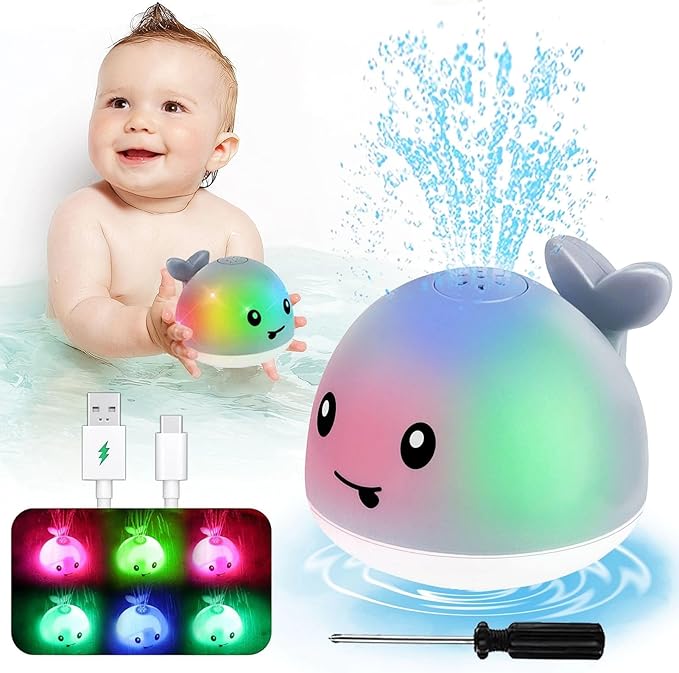 Toddla Whale Bath Toy Sprinkler - Light Up Bath Toys for Kids Ages 1-3 | Infant Baby Toys 6-12-18 Months | Toddler Bathtub Pool Water Table Toys | 1 2 3 Year Boys Girls Gifts | 1st Birthday Gifts