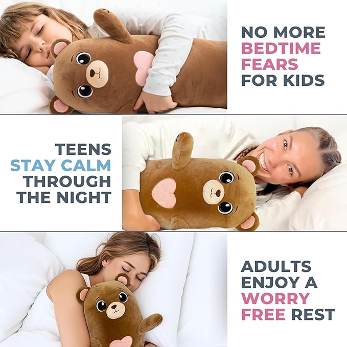 Bear Plush Body Pillow for Kids | Long Stuffed Animal Cuddle Pillow | Soft Hugging Toy | Plushie Gift for Girls & Boys | Long Plush Body Pillow for Sleep & Comfort | Medium, 35 Inches