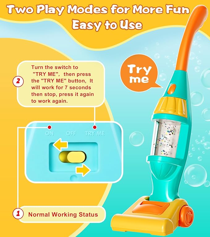 Toddler Vacuum Toy That Works with Lights & Sounds, Pretend Play Toy Vacuum for Toddlers 3-5 Years Old, Baby Vacuum for Boys Girls, Kids Vacuum Cleaner Cleaning Toys with Spray Bottle, 2 Towels