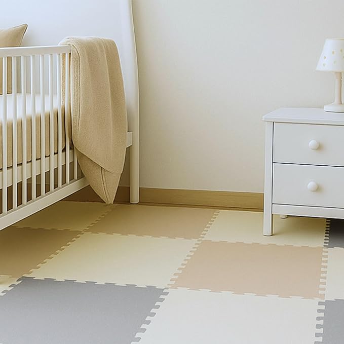 FlooringInc's Rainbow & Natural Harmony Playmat - Kid Safe Foam Floor Tiles with Removable Edges - 2'x2', 1/2" Thick (Moonbeam, 24 Tile Pack)