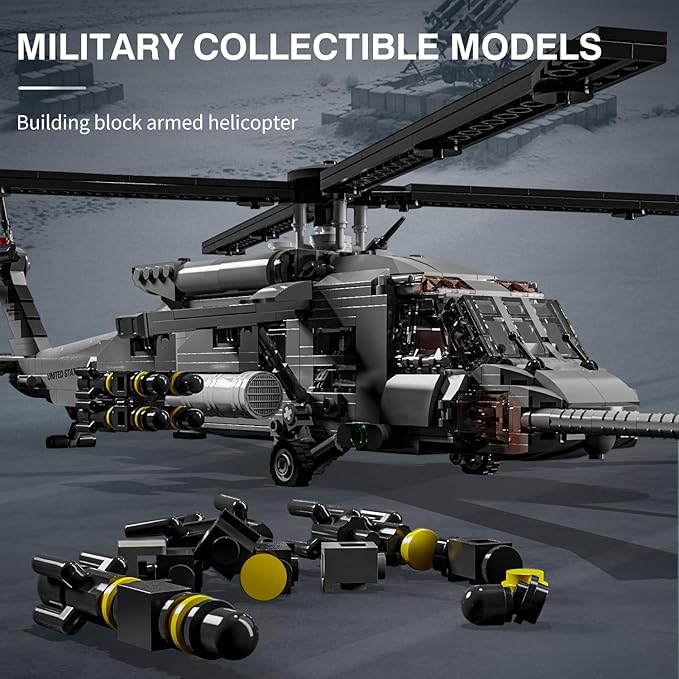 MISINI M7003 UH-60 Black Hawk Helicopter Building Blocks Set, 1159 Pieces Military Series Air Force Medium Utility Helicopter, 1:35 Adult Collection Toy Gift Model Aircraft