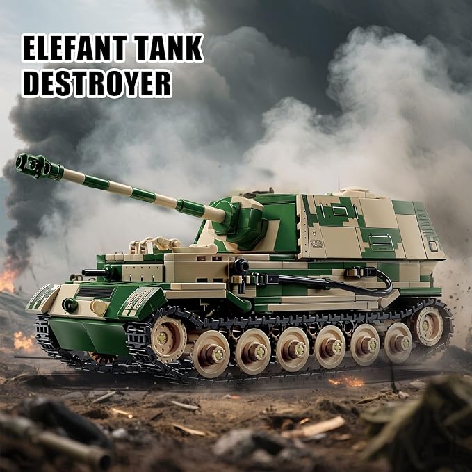 Elefant Tank Destroyer Building Set for Adults-Compatible with Lego Military, Collectible Army Model, Gift Ideal for Military Enthusiasts (826 PCS)