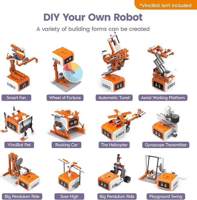 Matatalab Creator Kit, Add-on Pack for VinciBot Coding Robot, 434+ Building Blocks STEM Educational Kit with 20 Building Cases, DIY Building Science Experiment Kit for Kids Ages 8-12