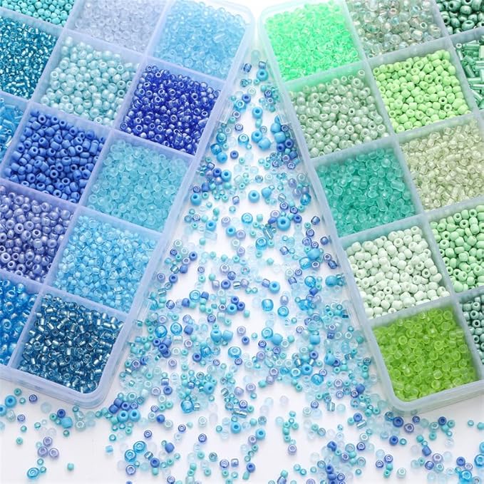 15 Color 4mm Small Assorted Glass Seed Beads,3mm Bugle Beads Friendship Bracelet Kit,2mm Tiny Tube Bead for Jewelry Making(Green)