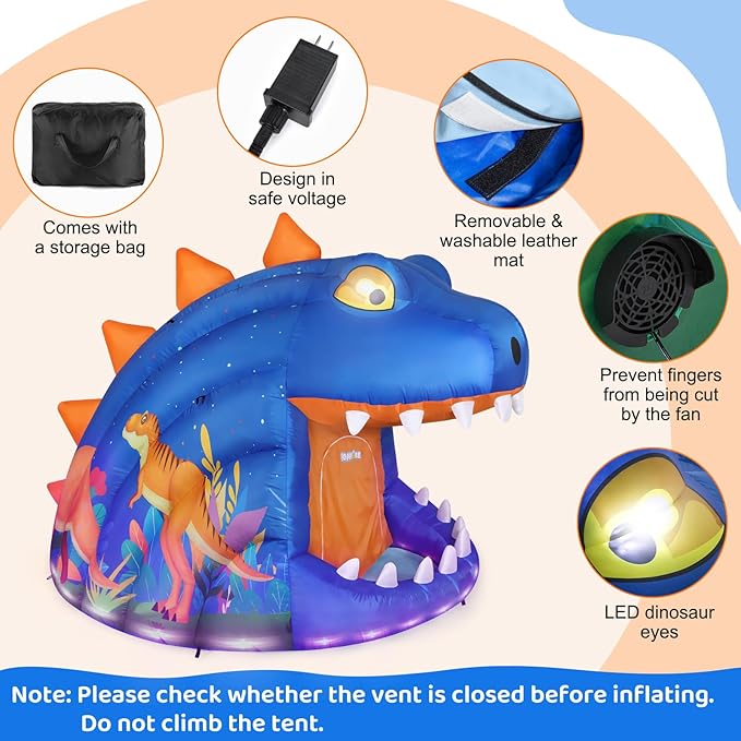 Dinosaur Sensory Tent for Kids, 8.2ft Inflatable Light Up Tent, Sensory Toys Calm Space for Autism