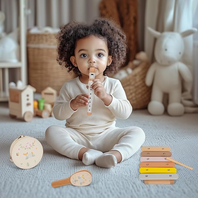 Wooden Musical Instruments Set for Toddlers 1-3, Natural Wood Percussion Instruments Xylophone Gift Set for Girls Boys Kids ,Preschool Educational Musical Toys