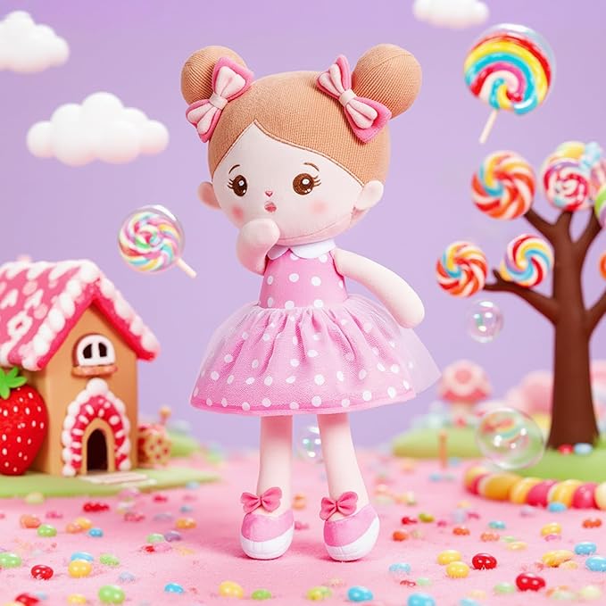 OUOZZZ 13" Soft Baby Doll Toys for 1 + Year Old Girl Gifts, Birthday Gifts for 1 Year Old Girl Christmas Plush Toys Gift for Toddler Kids Pink Dress