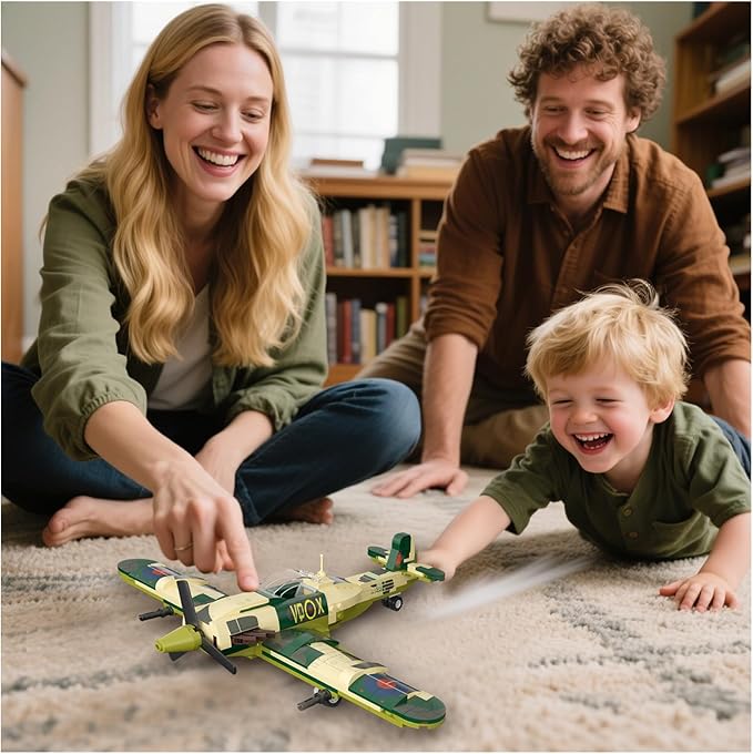 Military Spitfire Fighter Plane Jet Building Set - Compatible with Lego Plane, Gift for Boys Age 6+ and WW2 Military SetCollectors & Enthusiasts