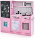 HONEY JOY Pink Kids Kitchen Playset, Wooden Little Chef Pretend Toy Kitchen Set w/Chalkboard, Telephone, Utensils, Oven, Microwave, Sink, Play Kitchen for Toddlers, Gift for Boys Girls, Pink