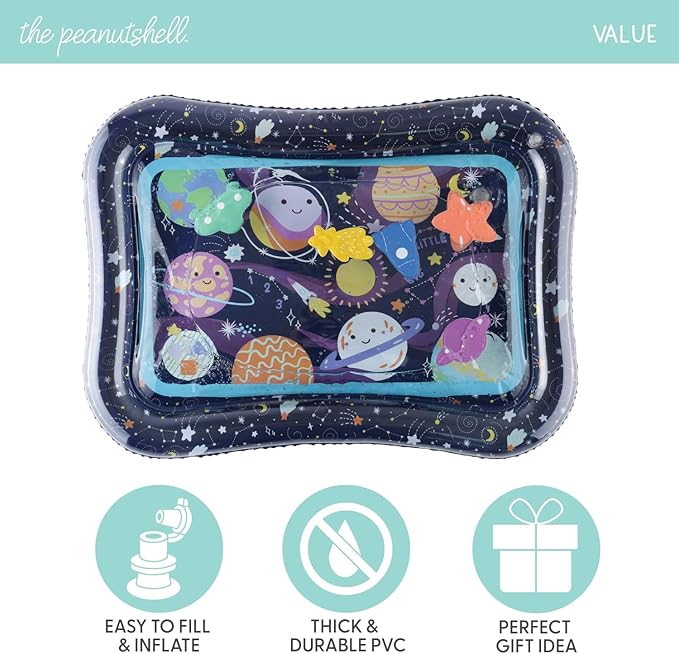 The Peanutshell Tummy Time Water Play Mat for Babies, Girls or Boys - High Contrast Sensory Developmental Toy, Infant Baby Floor Toys Games, Baby Essentials Must Haves - Space