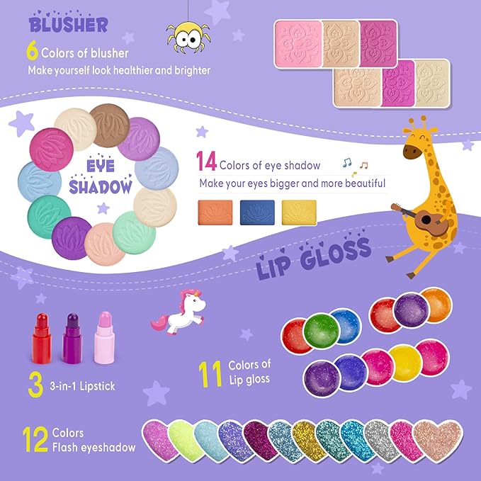 Tomons Kids Makeup Kit for Girl Real Washable Cosmetic Toy Beauty Set , Birthday Toys Gift for 3 4 5 6 7 8 9 10 Year Girls