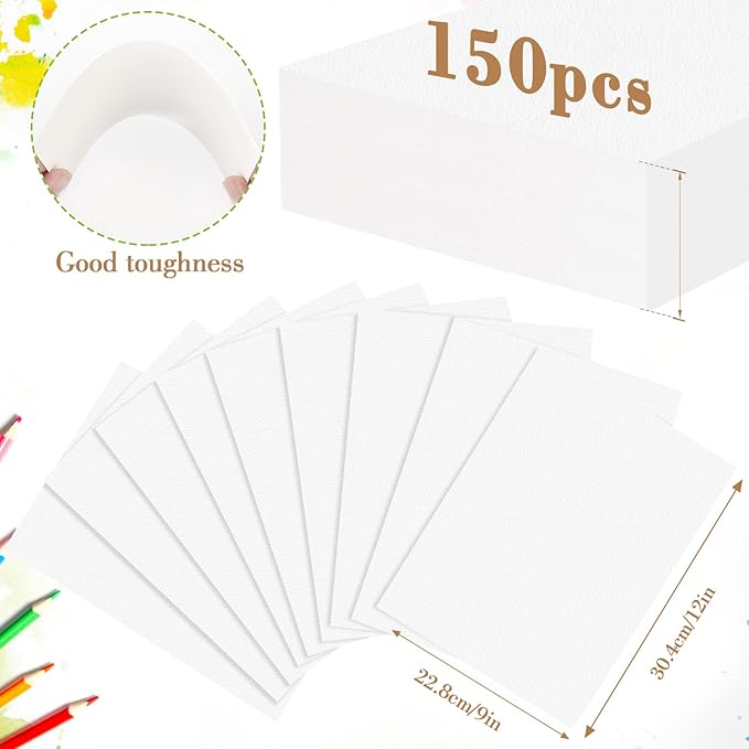 150PCS 9x12 Watercolor Paper Bulk, 140lb/300g Cold Press Thick Water Color Paper Pad for Kid Child Adult, White Art Paper for Drawing Painting Markers Gouache, Textured Cotton Paper Sheets