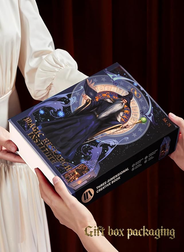 DIY Book Nook Kit,Magic Dollhouse Kit DIY Miniature House Kit for Adults Teens,Booknook Bookend Bookshelf Decor,3D Wooden Puzzle with LED & Dust Cover,Easter Halloween Home Decor Birthday Gifts