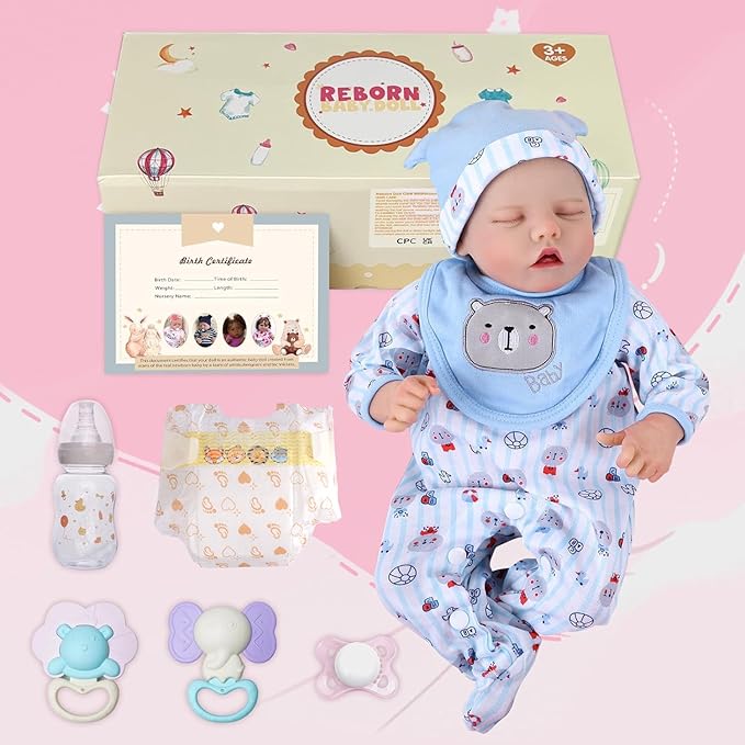 JIZHI Lifelike Reborn Baby Dolls - 17-Inch Realistic Newborn Baby Doll Full Vinyl Body, Poseable, Girl with Feeding Kit, Gift Box for Ages 3+