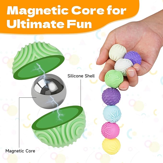 Magnetic Balls Fidget Toys,8Pcs Silicone Magnetic Balls,Magnet Stress Relief Toys,Silicone Desk Fidgets Toys for Office,Sensory Fidget Ball Toy for Adults, Teens with ADHD,Anxiety (Light-Color, 8)