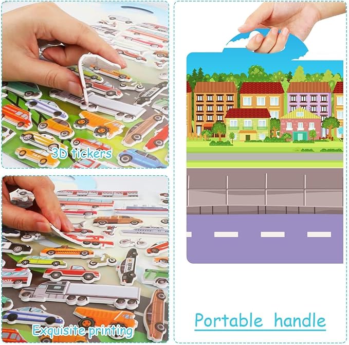 3D Transportation Puffy Sticker Play Set Kids 2-4 Toys Gifts Sticker Book Vehicles Cars Window Clings Decals for Toddlers Airplane Transportation Party Supplies Decorations 100 Reusable Puffy Stickers