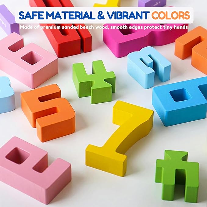 10Pcs Wooden Number Building Blocks, Montessori Number Blocks Math Learning Digital Building Blocks Digital Educational Counting Learning Toys for Parent-Child Interaction Skills Stocking Stuffers