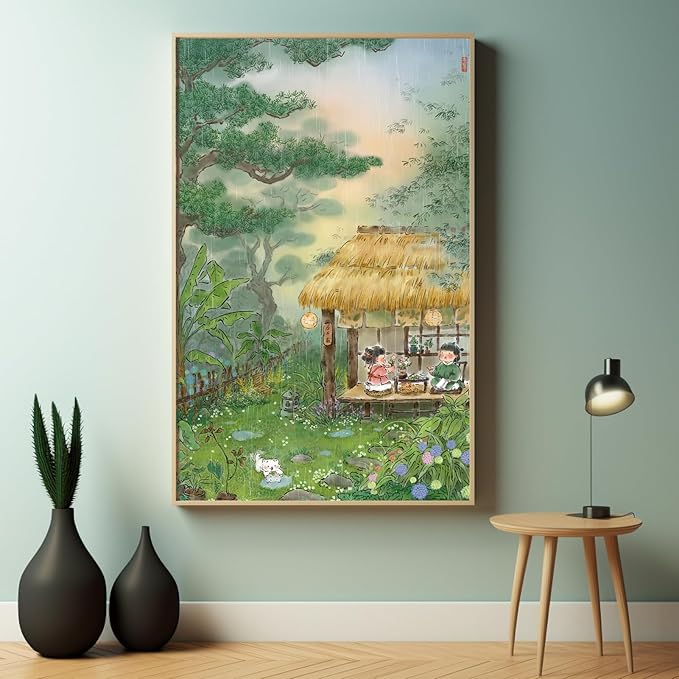 MOMIBOOK 1000 Piece Puzzle for Adults Jigsaw Puzzles of Listening to The Rain Halfway Through The Mountain, Painting Image Challenging Hard Impossible Puzzle Unique Christmas Birthday Gifts