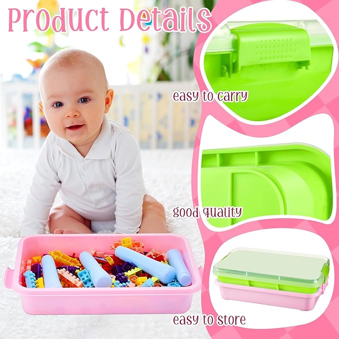 2 Pcs Sensory Bins Sand Tray with Lid, 15in Stackable Leak-Proof Plastic Sensory Tray for Sand & Water Play, Portable Bin for Kids 3 4 5 6, Easy Clean, Indoor Outdoor(Pink, Turquoise)