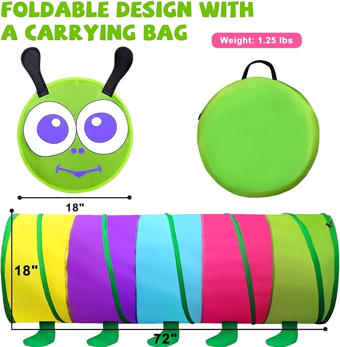 Kids Play Tunnel for Toddlers 1-3, 6 Foot Baby with 2 Mesh Sides Pop Up Crawling Toys 1 3 4 Year Old Girl Boy Birthday Gift, Indoor Outdoor Toddler Children or Dog