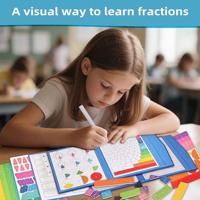 Magnetic Fraction Educational Puzzle,Magnetic Fraction Tiles & Fraction Circles,Montessori Fraction Manipulatives Learning Games for Kids,Fraction Manipulatives for Elementary School