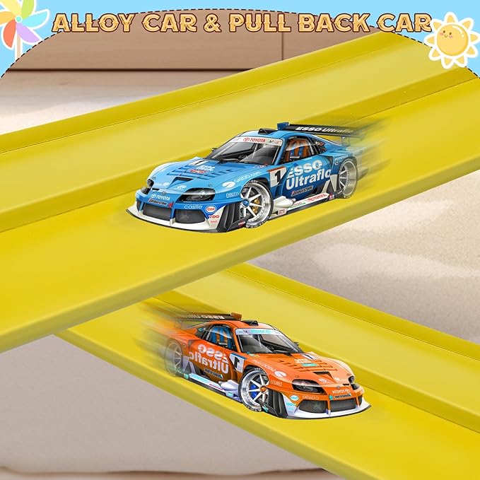 Flex Track 15 Ft Starter Set, Flexible Race Car Ramp Track for Ages 3 & Up with Suction Cups Compatible with Diecast 1/64th Cars