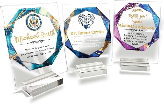 Custom Engraved Acrylic Employee Recognition Award – Personalized Appreciation Trophy for Corporate Excellence – Desk Display Plaque with Free Customization (Style #1)