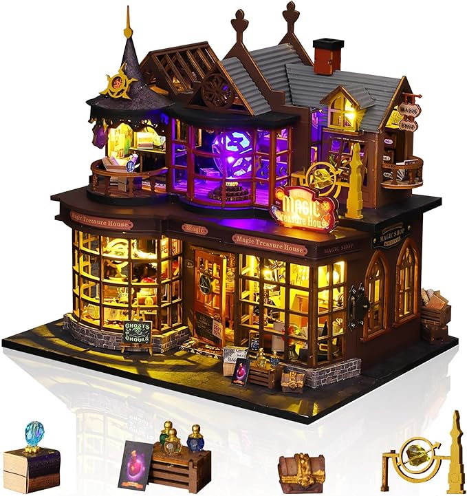 Miniature House Kit, Tiny House Kit with Light, DIY Mini House Building Kits for Adults to Building, Unique Gift for Birthday Christmas, Treasure House