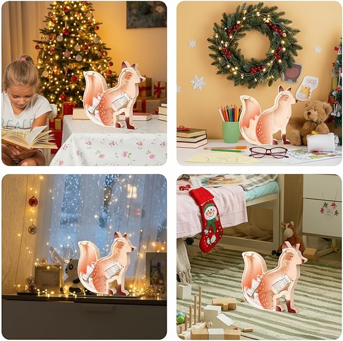 Wooden Fox Piggy Banks for Kids, Adorable Fox Piggy Bank with Acrylic Panels, Unbreakable Toddler Money Box for Girls Adults Boys, Cute Saving Coin Jar for Birthday Décor