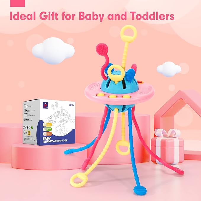 hahaland Pull String Toy - Montessori Toys for 1 Year Old Girl Gifts, Silicone Sensory for Toddlers 1-3, Airplane Toddler Travel Ages 1-2 Stocking Stuffers One Year Old Girl Birthday Gifts