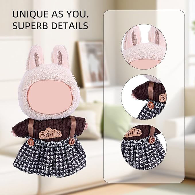 17cm Doll Clothes Set, Premium Jeans & Knitted Sweater Outfit for 17cm 15cm Dolls, Cute Dress Up Fashion, No Doll Included (Smile, 17cm/15cm)