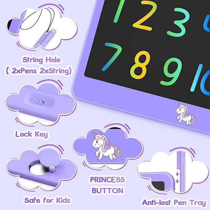 Hockvill LCD Writing Tablet for Kids 12 Inch, Kids Learning Toys Drawing Pad for Girls Boys, Unicorn Doodle Board for Toddlers 3 4 5 6 7 8 Year Old Travel Essentials, Christmas Birthday for Kids