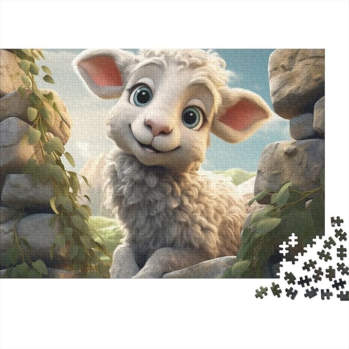 Sheep Thickened Wooden Jigsaw Puzzle for Adults Fun 500 Piece 3D Animal Decoration Toy Intellectual Game Education Game Stress Relief Toy Relaxation and Intelligence 500pcs (52x38cm)