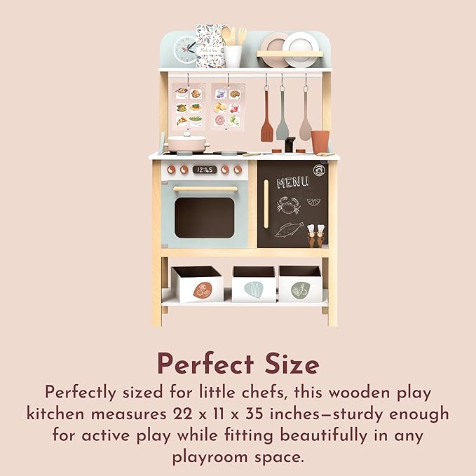 Speedy Monkey Wooden Play Kitchen Set for Kids – 20-Piece Pretend Play Cooking Set, FSC® Certified Wooden Food & Cookware Accessories, Role Play Toy for Toddlers & Little Chefs