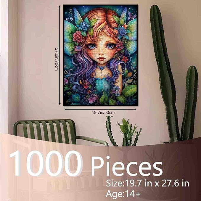 Tucocoo Fairy Little Girl Jigsaw Puzzles 1000 Pieces Puzzle for Adults, Abstract Flower Leaf Art Puzzles for Challenging Family Activity Games 27x20 inches DIY Puzzle for Home Decor Gifts