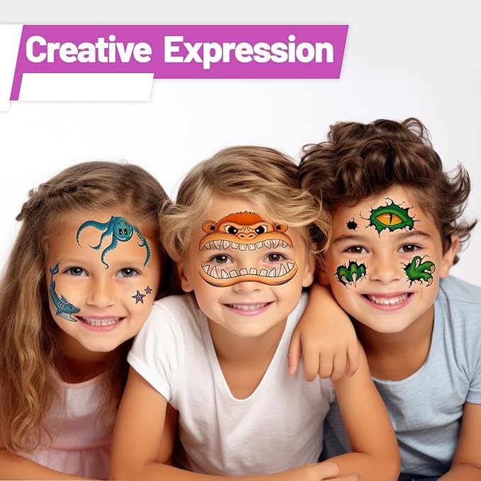 Partywind Temporary Face Tattoos for Kids, 24 Styles Creative Face Stickers for Face Painting, Waterproof Fake Tattoo Stickers for Kids Makeup, Birthday Party Favors Supplies Goodie Bag Stuffers