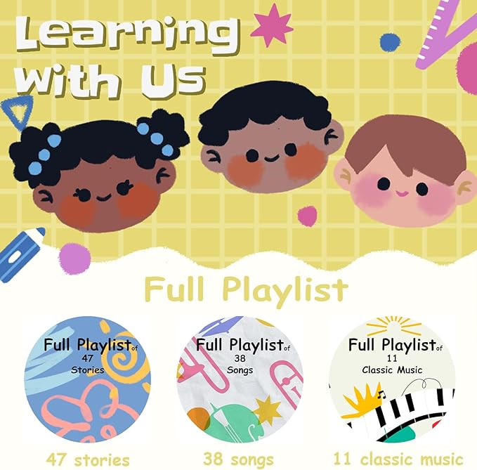 Retysaz Kids Phonograph with 96 Cards, Story Music Player for Kids 3-6 Musical Sensory Toy for boy Girl,Toddler Audio Pre-Kindergarten Toy Early Childhood Education Present Birthday (Yellow)