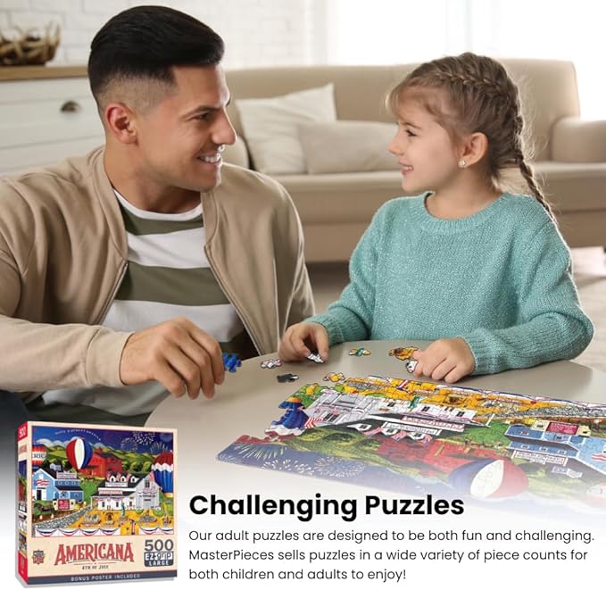 MasterPieces - 500 Piece Jigsaw Puzzle, Large EZ Grip Shapes, Labor Day, Fun for Adults, Seniors, Family, Kids, 19.25" x 26.75"