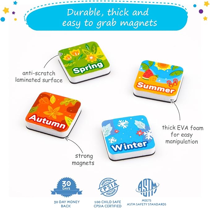 Simply magic 58 PCS Kids Calendar - My First Daily Magnetic Calendar with Weather and Feelings, Days of The Week, All About Today Board – Preschool Learning Chart for Wall or Fridge, Circle Time